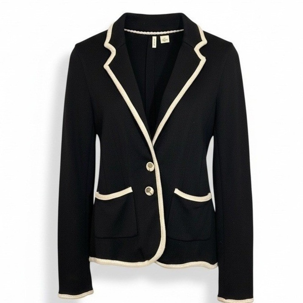 Moth by Anthropologie Knit Blazer Tipped Contrast Trim in Black &Cream  Women XS